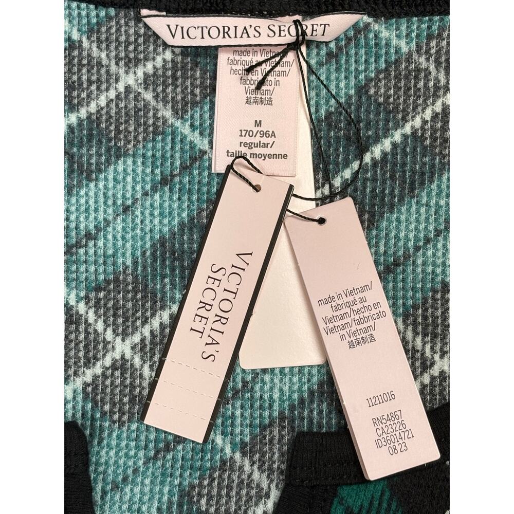 NWT Victoria’s Secret Waffle Knit Thermal 2 Piece Plaid Pajama Set Women's Med - Picture 8 of 11